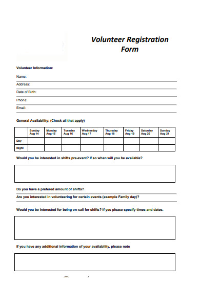 volunteer information registration form