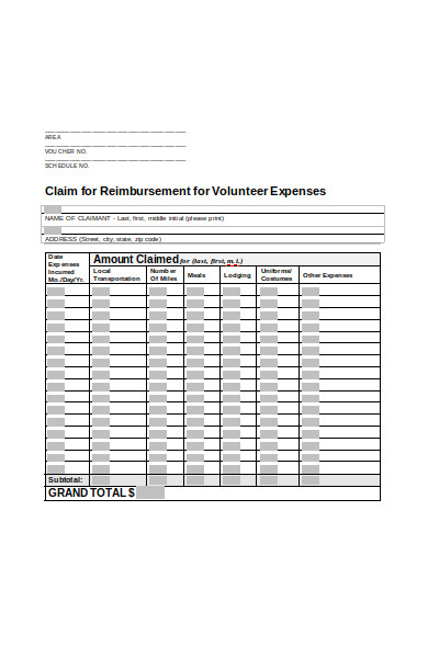 volunteer reimbursement form