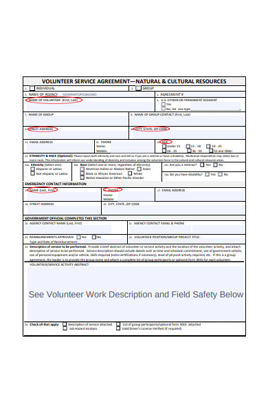 volunteer service agreement form