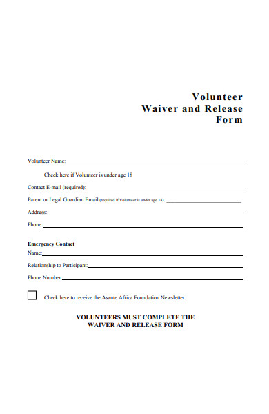 volunteer waiver form