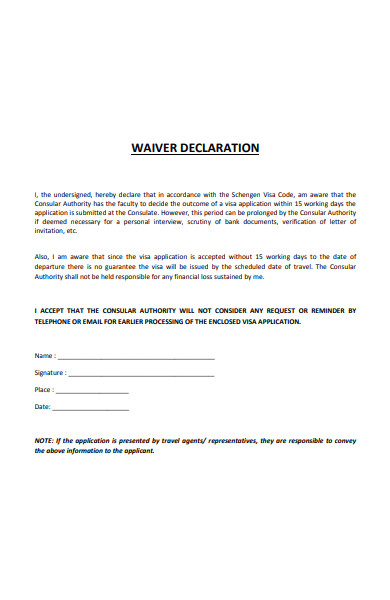 waiver declaration form