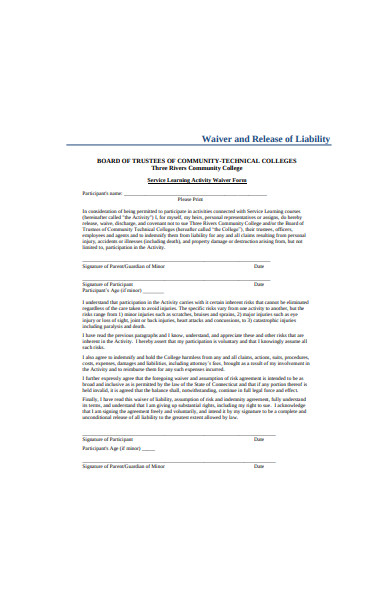 waiver and release of liability form template