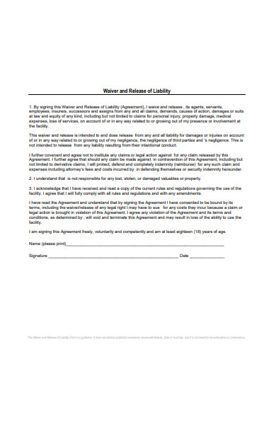 waiver and release of liability form