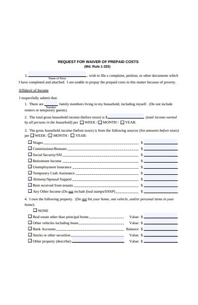 waiver of prepaid cost form