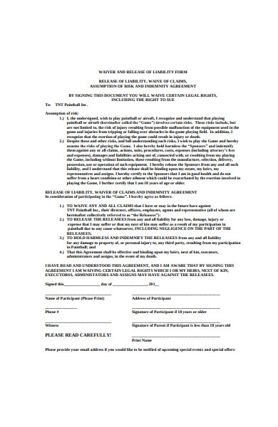 warier and release of liability form sample
