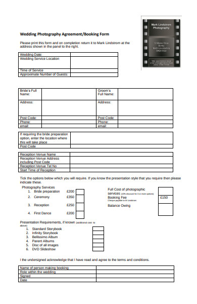 wedding photography booking form