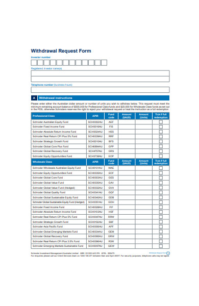 withdrawal request form template