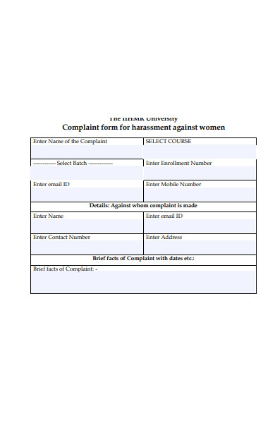 women harassment complaint form