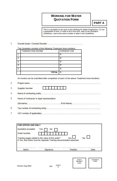 working quotation form