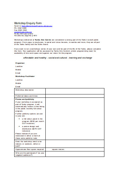 workshop enquiry form