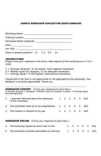 workshop evaluation questionnaire form