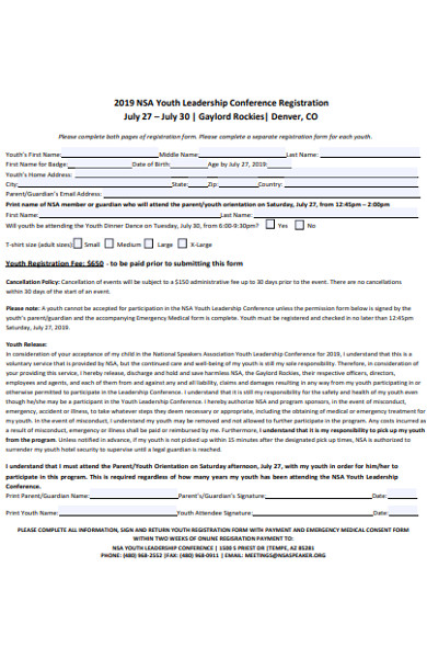 youth leadership conference registration form
