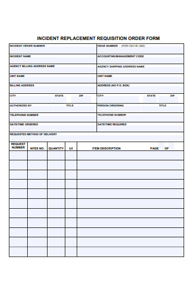 incident replacement requisition form