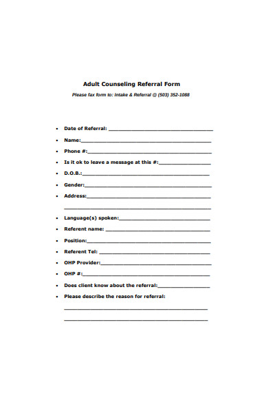 Free 47 Sample Counseling Referral Forms In Pdf Ms Word Doc 2795