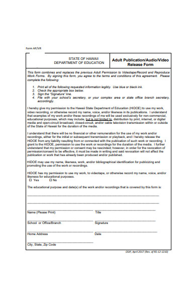 adult publication audio and video release form
