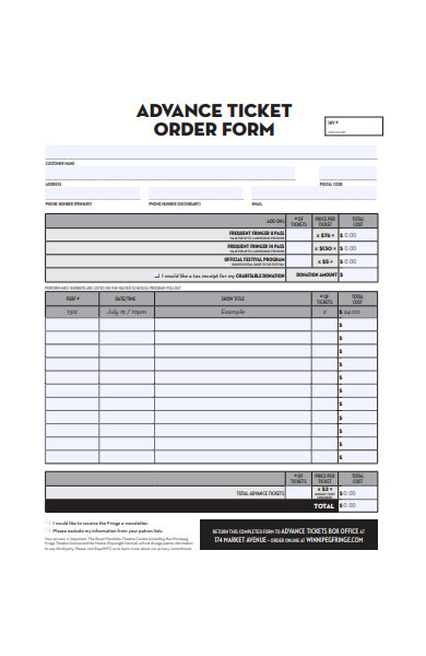 advance ticket order form