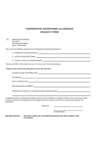 advertising allowance request form