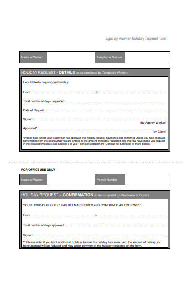 agency worker holiday request form