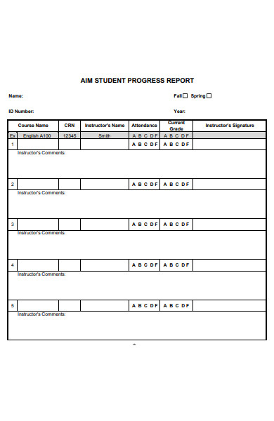 aim student progress report form