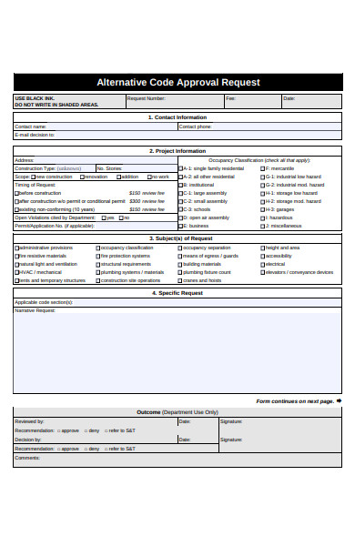 alternative code approval request form