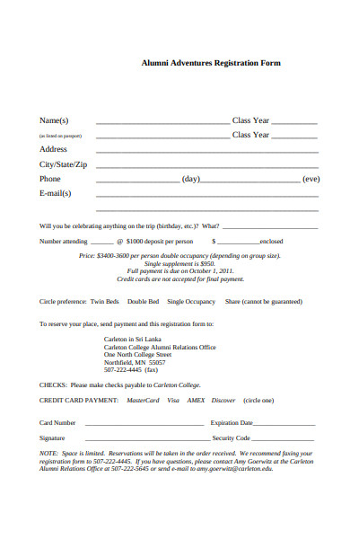 alumni adventures registration form