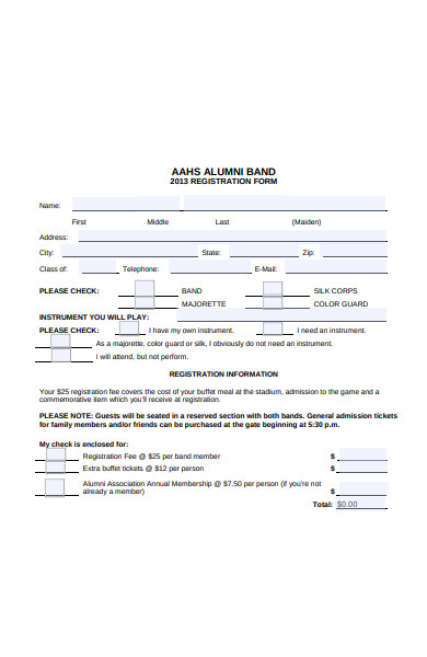 alumni band registration form