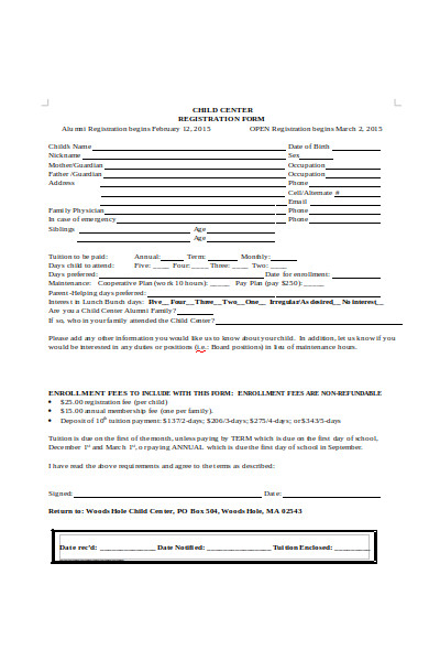 alumni child centre registration form