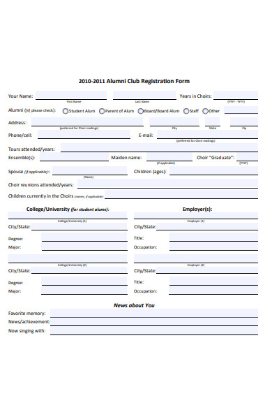 alumni club registration form