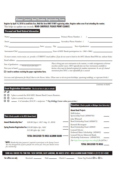 alumni concert band registration form