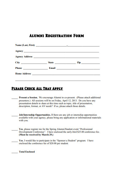 alumni conference registration form