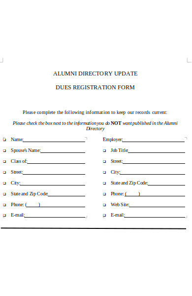 alumni dues registration form