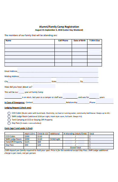 alumni family camp registration form