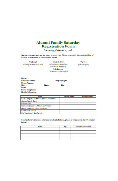 alumni family registration form