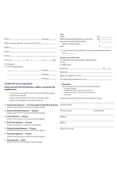 alumni golf tournament registration form