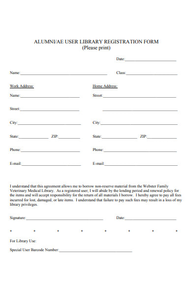 alumni library registration form