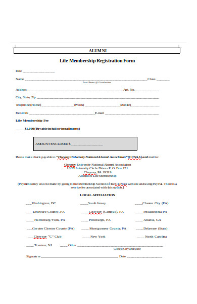 alumni life membership registration form