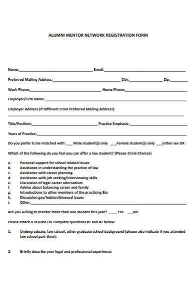 alumni mentor network registration form