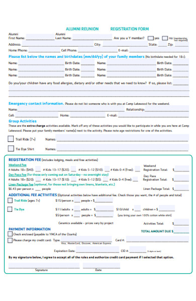 alumni reunion registration form