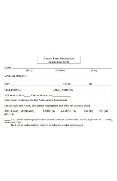 alumni team presentation registration form