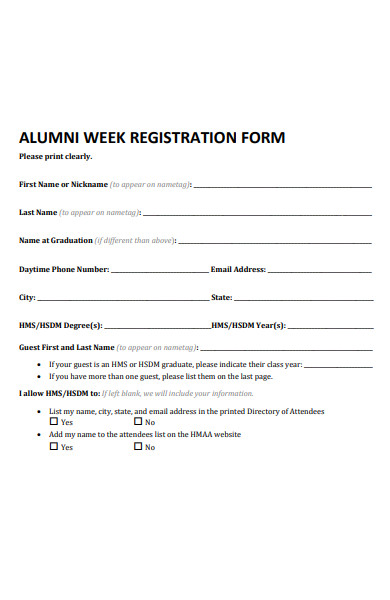 alumni week registration form