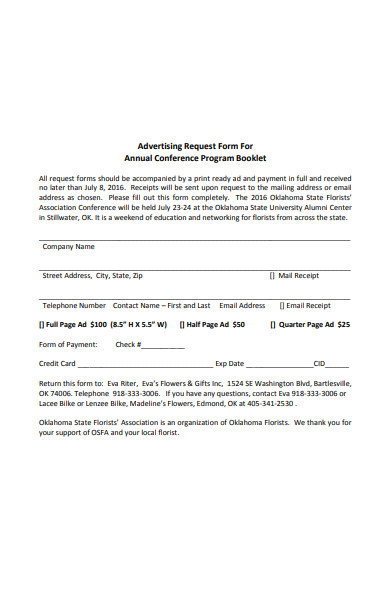 annual conference advertising request form