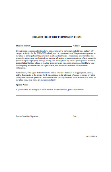 trip permission form