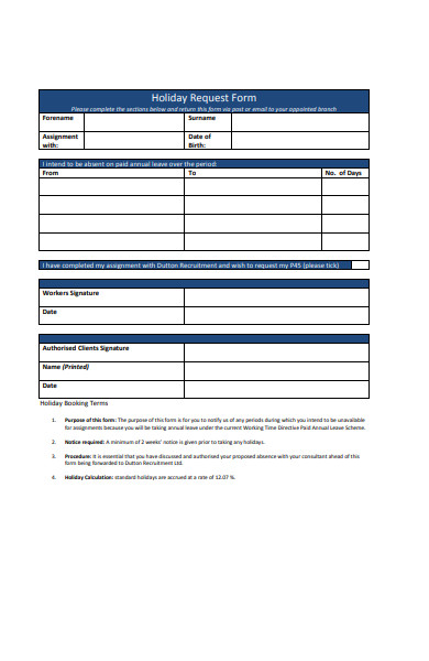 annual holiday request form