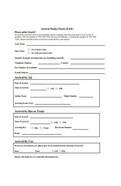 arrival notice form template