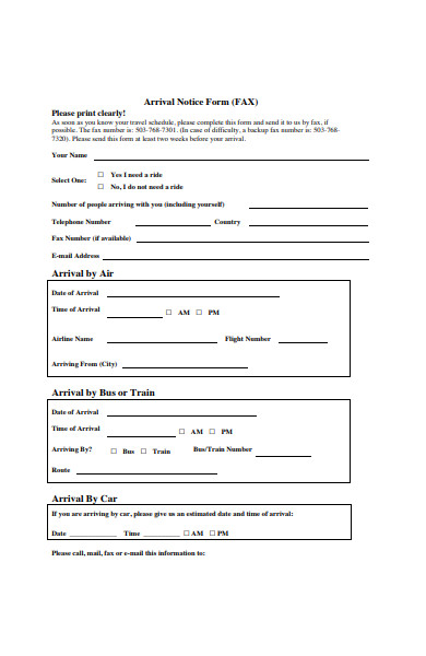 FREE 25 Arrival Forms In PDF Ms Word
