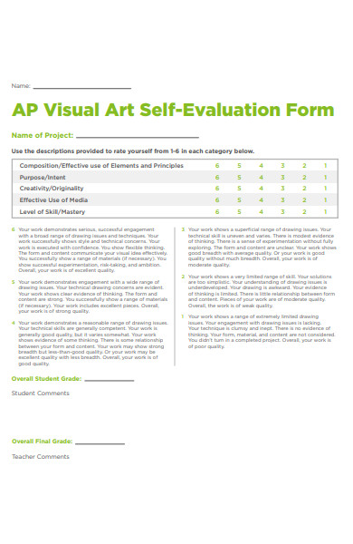 art self evaluation form