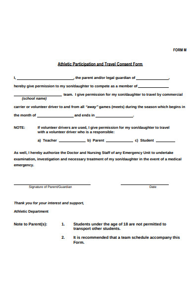 athletic travel consent form