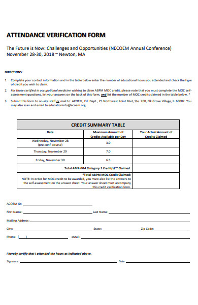 FREE 30+ Attendance Verification Forms in PDF | MS Word