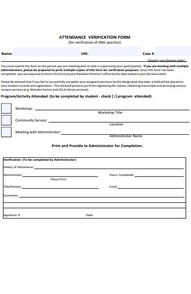 Free 30 Attendance Verification Forms In Pdf Ms Word 8919