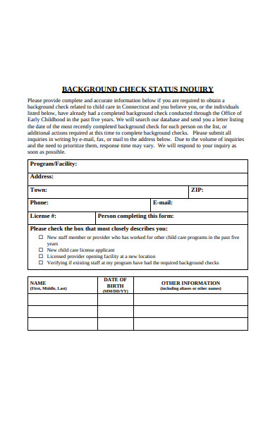 background check status inquiry form
